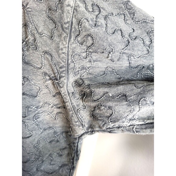 Boho Minimalist Gray Embroidered Button Down Top | Artsy Textured Long Sleeve M - Picture 8 of 16